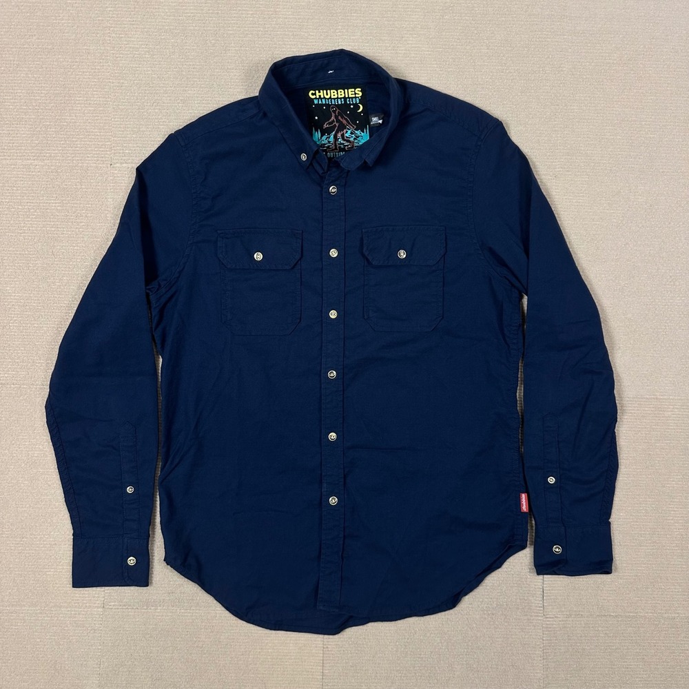Chubbies Wanderers Club Shirt Mens Small Navy Blue Bigfoot Long Sleeve Outdoors